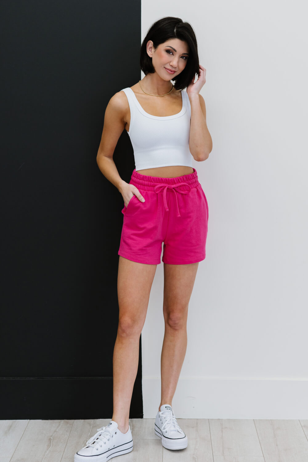 Just Chillin' Full Size Run Sweat Shorts in Pink