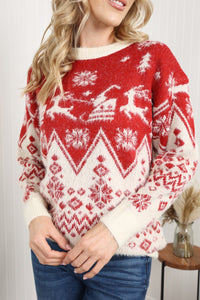 Haptics Full Size Christmas Fuzzy Dropped Shoulder Sweater