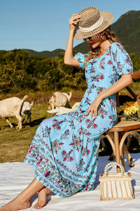 Elba Floral Ruched Puff Sleeve Tiered Maxi Dress **WORTH THE WAIT**