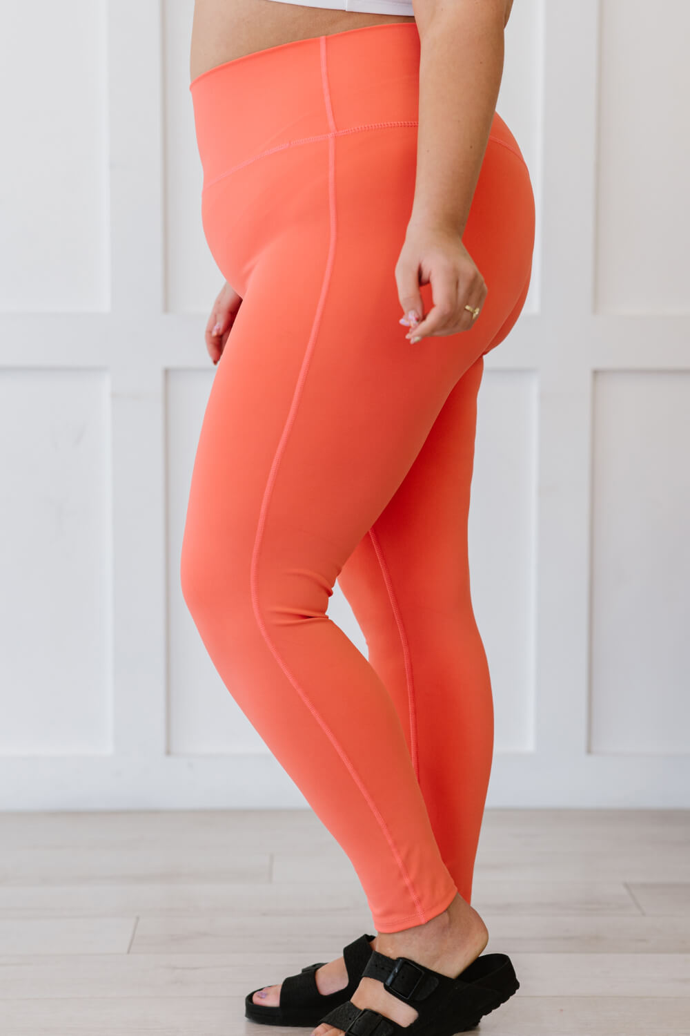 On Your Mark Full Size High Waisted Active Leggings in Deep Coral