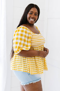 Sunny Meadow Full Size Run Gingham Babydoll Top