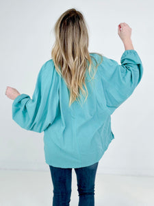 Split V Neck Dolman Sleeve Top