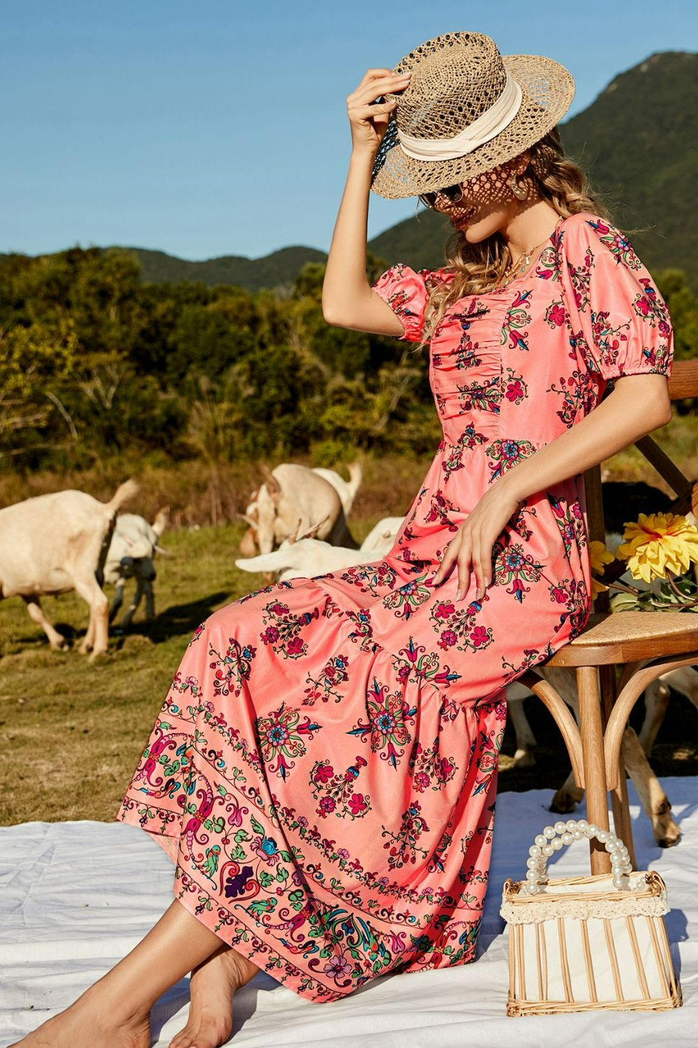 Elba Floral Ruched Puff Sleeve Tiered Maxi Dress **WORTH THE WAIT**