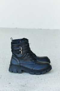 Weeboo Faux Leather Buckled Combat Boots