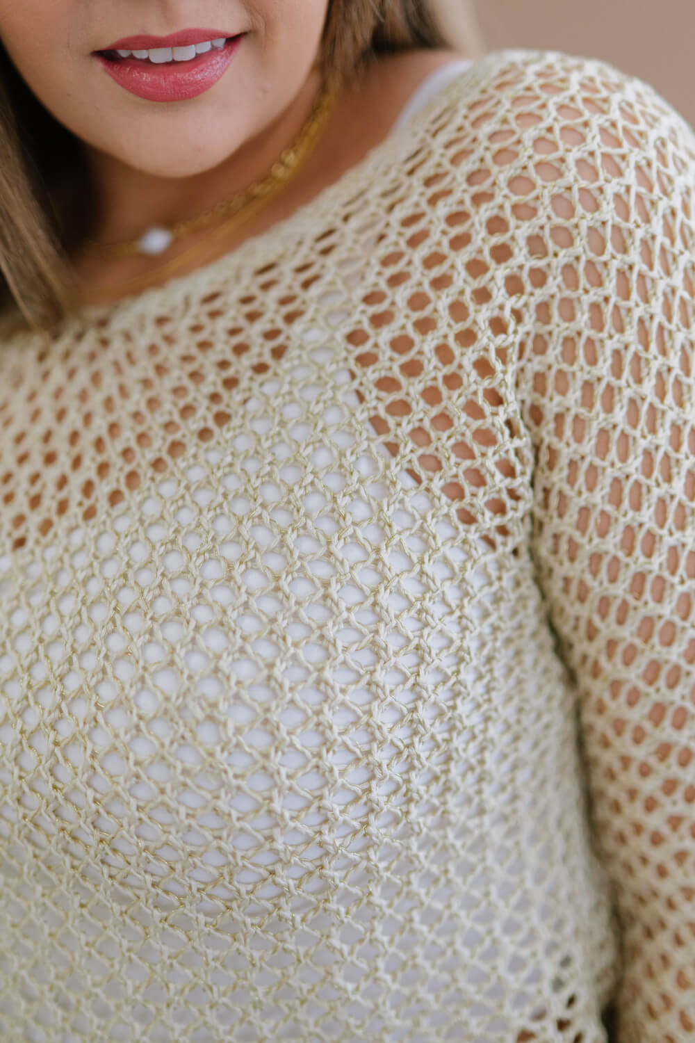 Gracefully Golden Full Size Run Openwork Sweater