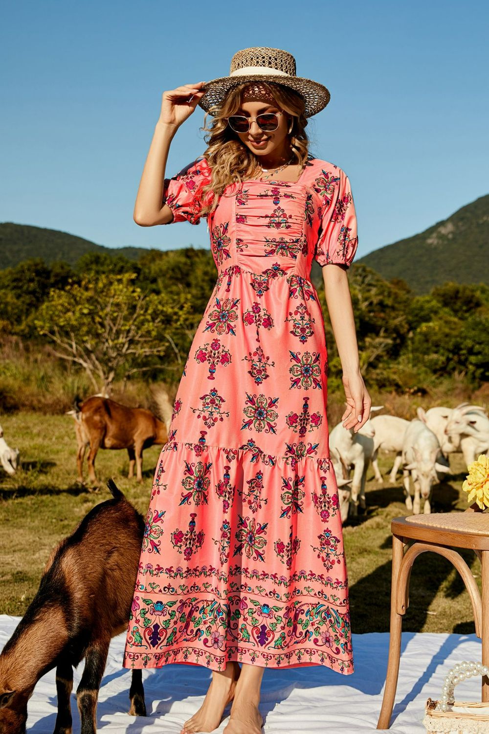 Elba Floral Ruched Puff Sleeve Tiered Maxi Dress **WORTH THE WAIT**