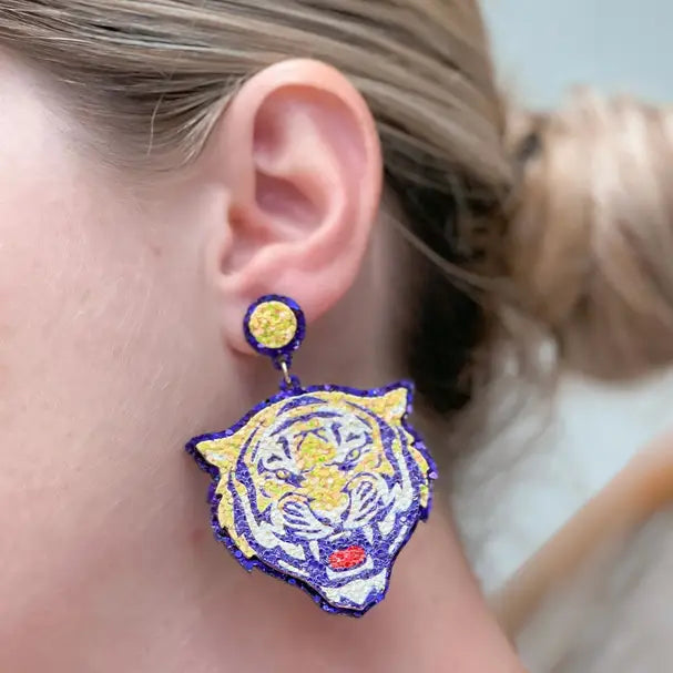 PREORDER: Glitter College Football Tiger Earrings in Two Colors