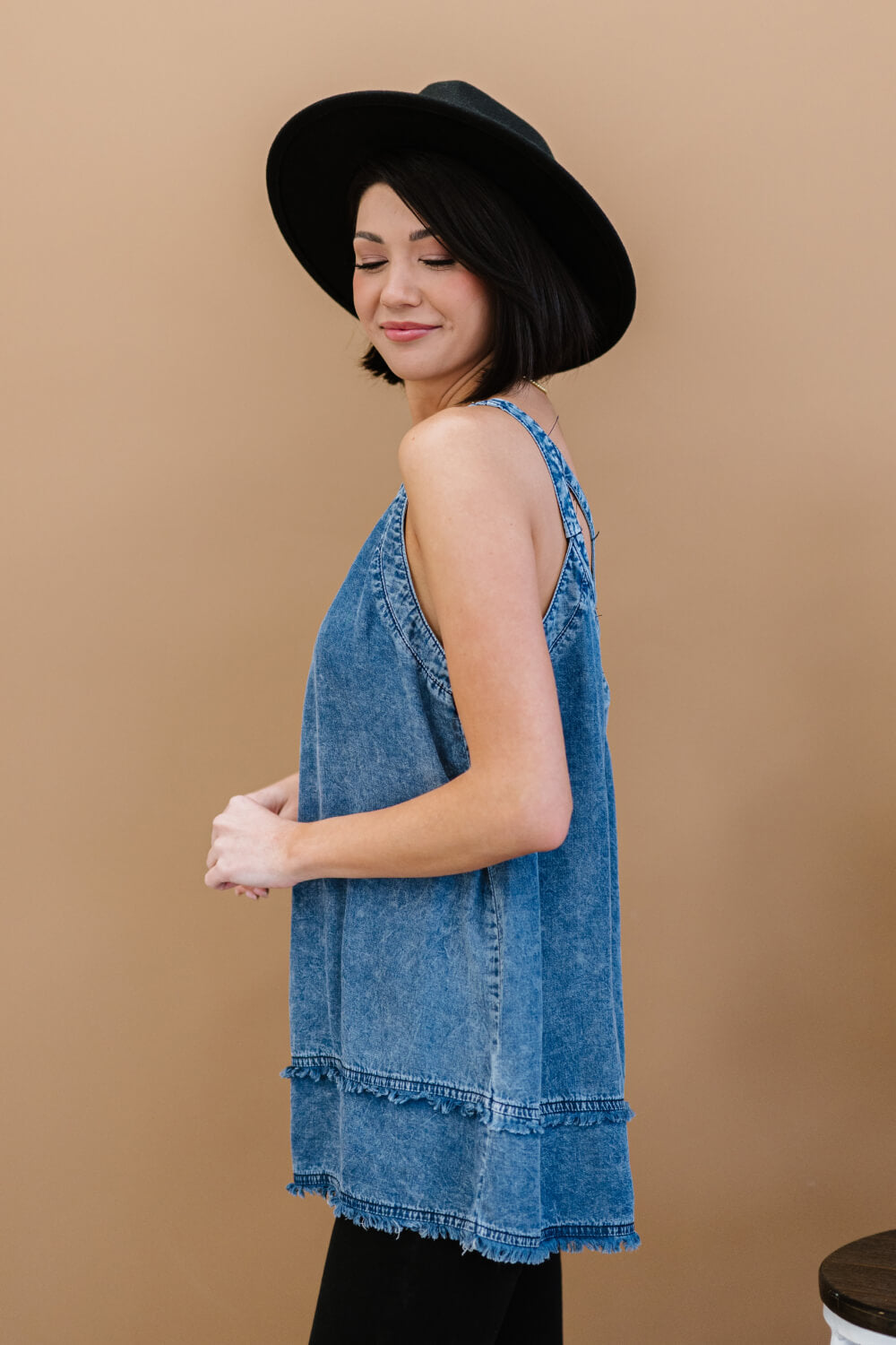 Bobby Mineral Wash Denim Sleeveless Top