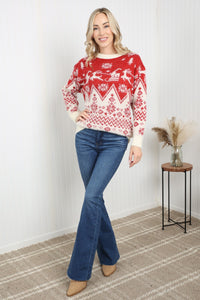 Haptics Full Size Christmas Fuzzy Dropped Shoulder Sweater