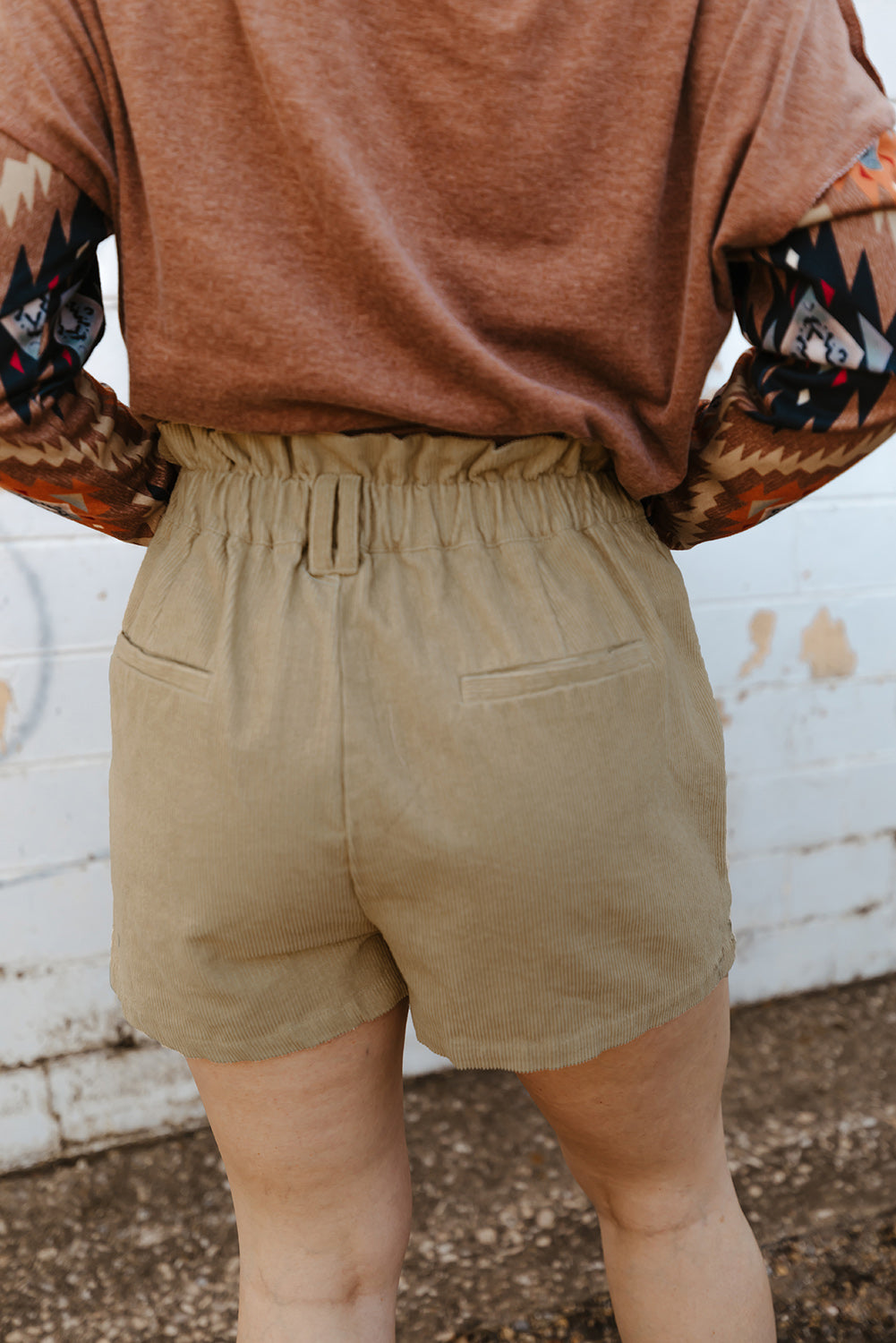 Corduroy Paperbag Waist High Waist Shorts with Pockets