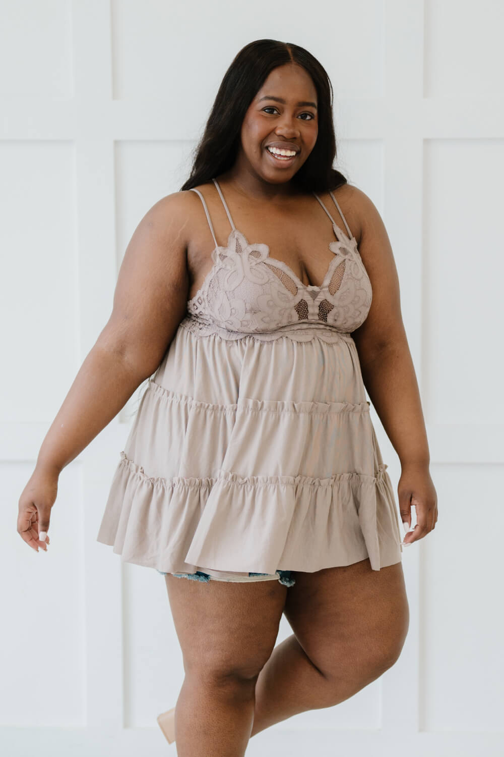 Cross My Heart Full Size Lace Cami in Ash Mocha