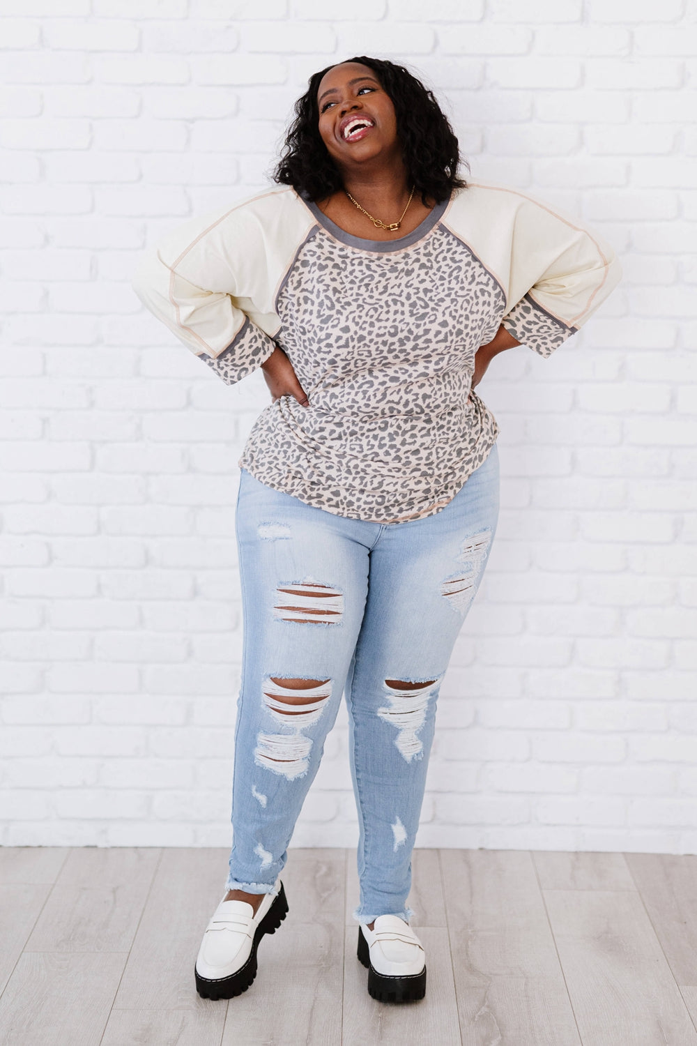 Katelynn Leopard Baseball Tee