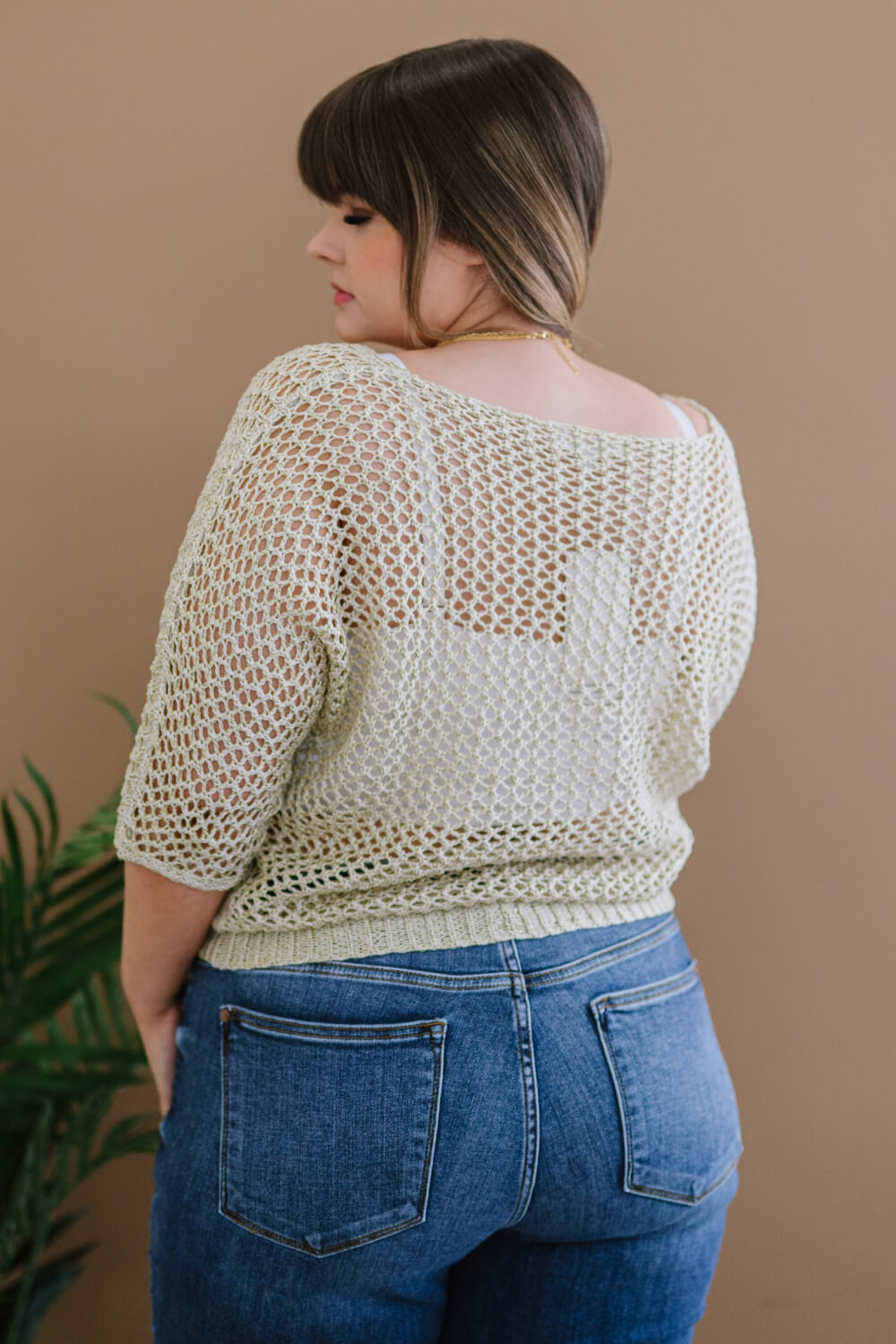 Gracefully Golden Full Size Run Openwork Sweater