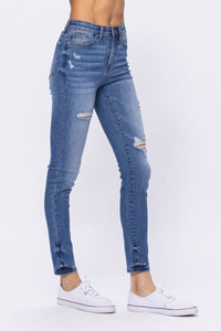 Judy Blue Light Blue Embroidery Pocket Distressed Skinny Jeans