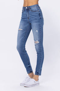 Judy Blue Light Blue Embroidery Pocket Distressed Skinny Jeans