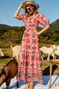 Elba Floral Ruched Puff Sleeve Tiered Maxi Dress **WORTH THE WAIT**