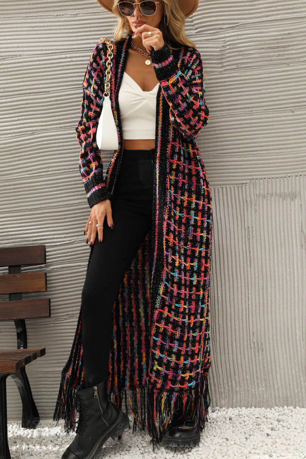 Multicolored Open Front Fringe Hem Cardigan *THIS IS A PRE ORDER ITEM*