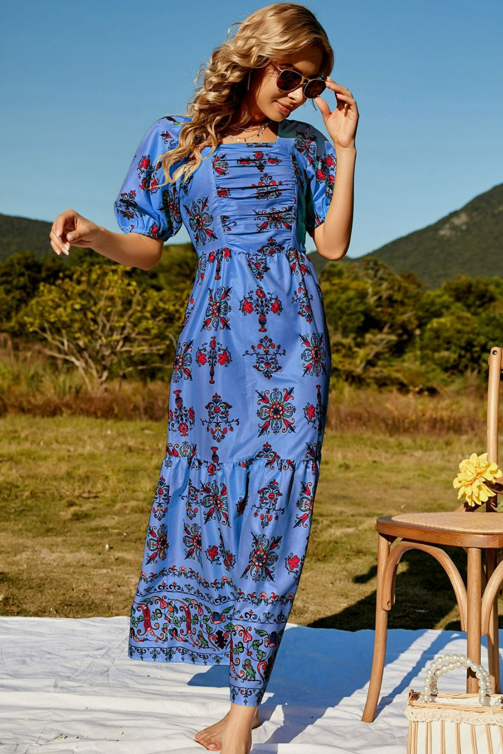 Elba Floral Ruched Puff Sleeve Tiered Maxi Dress **WORTH THE WAIT**