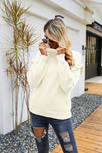 Ruffled Dropped Shoulder Turtleneck Sweater