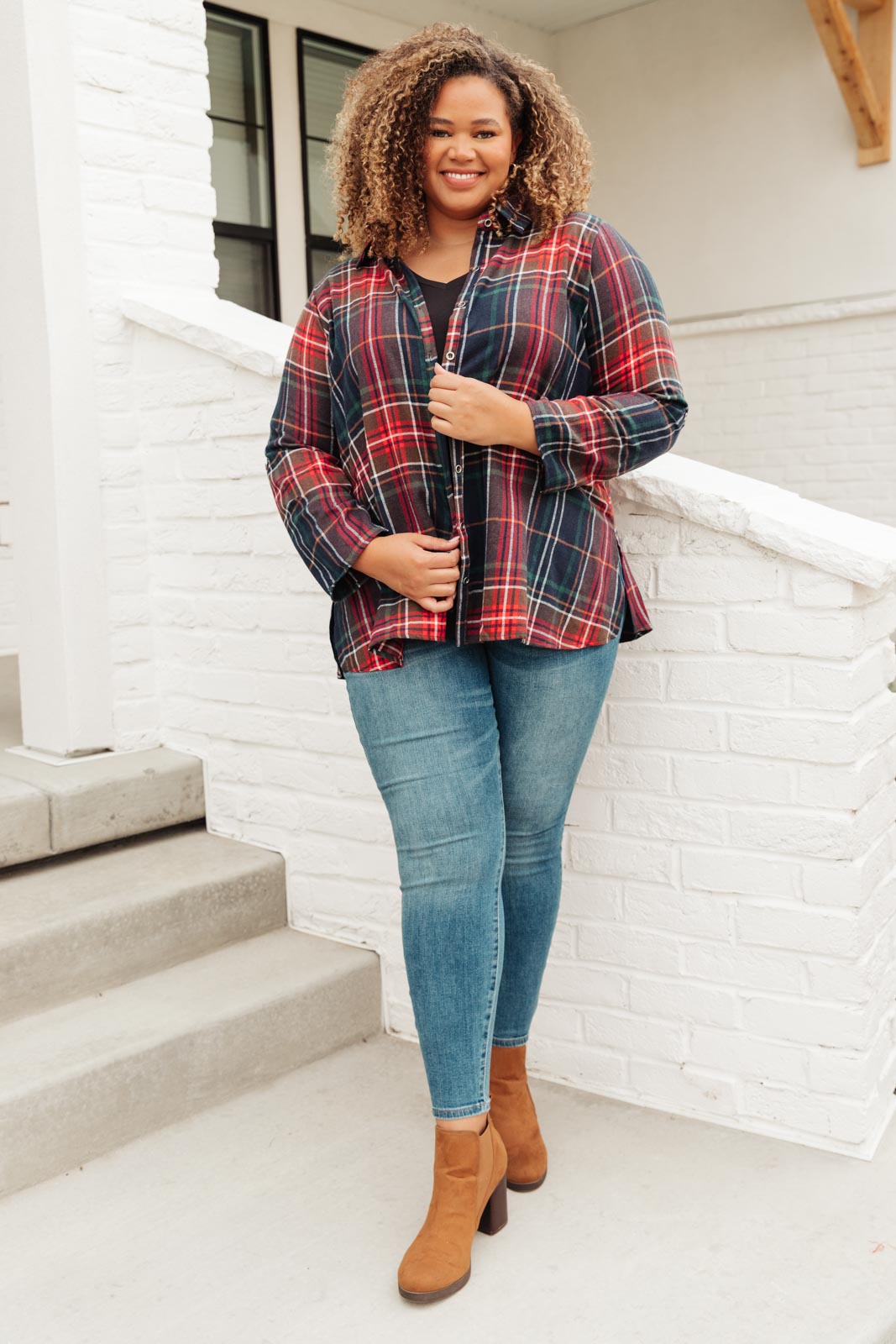 Alana Plaid Button Down Top