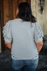 All In The Sleeves Striped Top in Navy/White