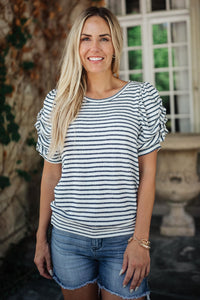 All In The Sleeves Striped Top in Navy/White