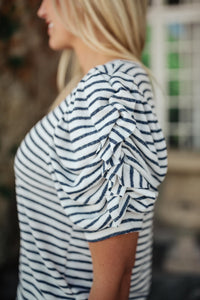 All In The Sleeves Striped Top in Navy/White