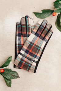 Beautifully Buckled Wool Gloves in Plaid