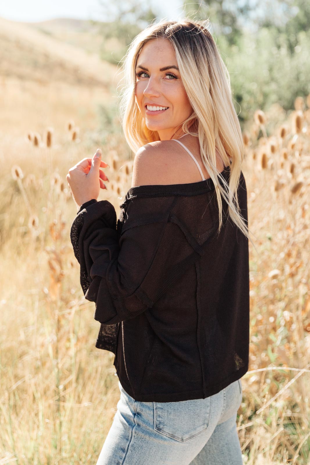 Bellissimo Draped V-Neck Sweater in Black