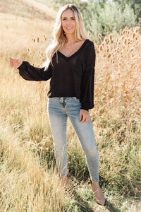 Bellissimo Draped V-Neck Sweater in Black