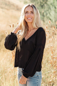 Bellissimo Draped V-Neck Sweater in Black