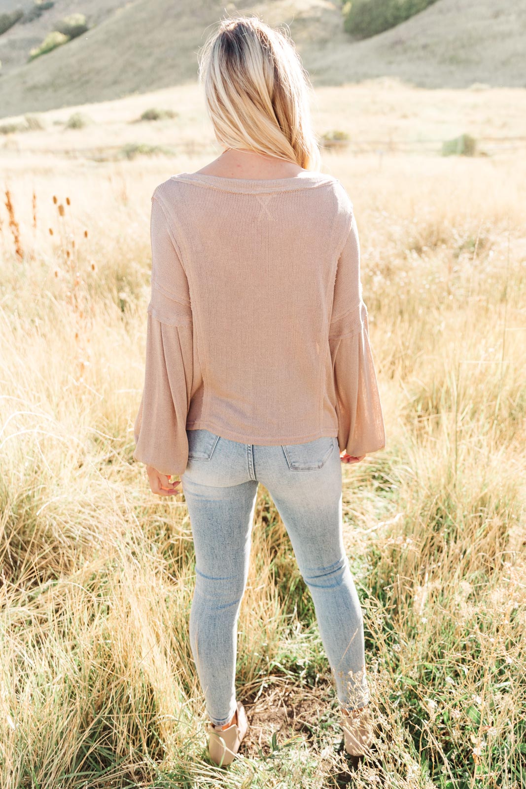 Bellissimo Draped V-Neck Sweater in Mocha