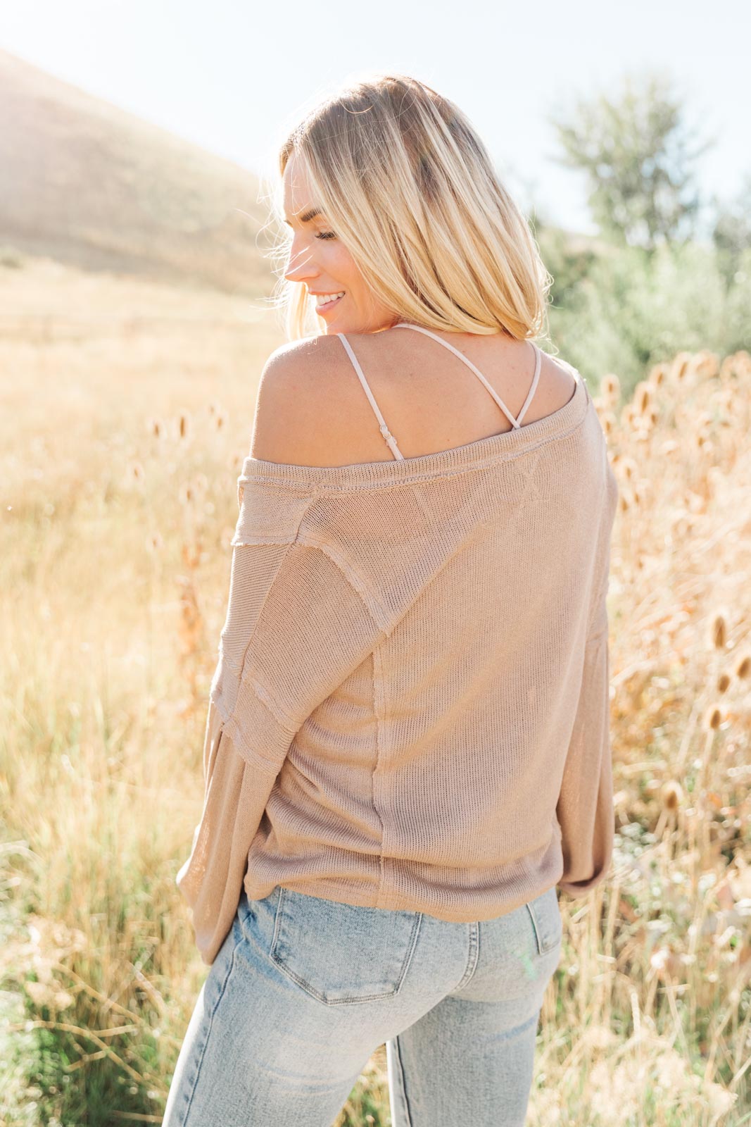 Bellissimo Draped V-Neck Sweater in Mocha