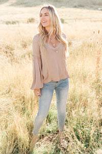 Bellissimo Draped V-Neck Sweater in Mocha