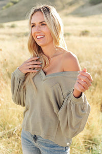 Bellissimo Draped V-Neck Sweater in Olive