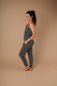 Black & White Striped Surplice Jumpsuit