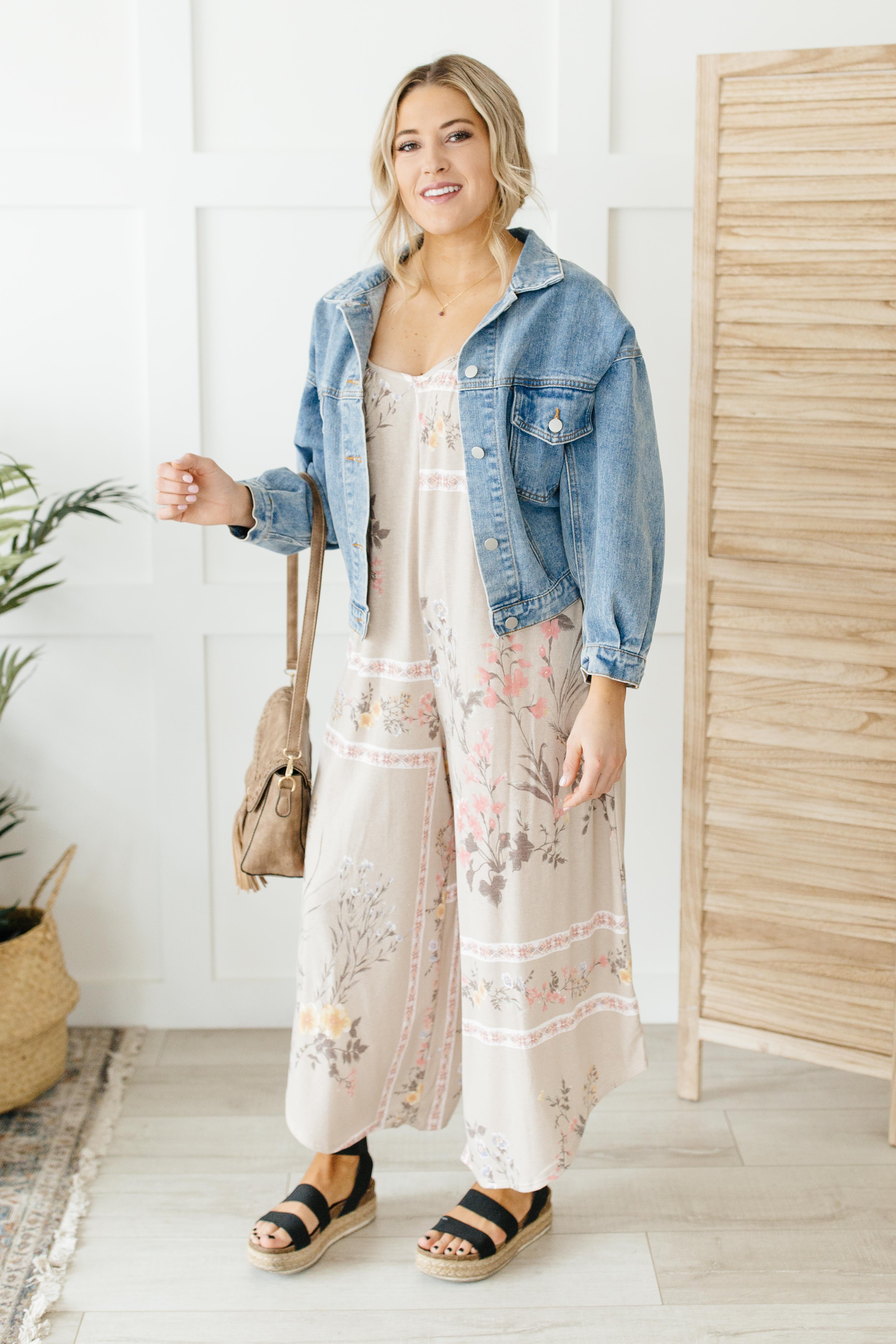 Boho Taupe Floral Jumpsuit