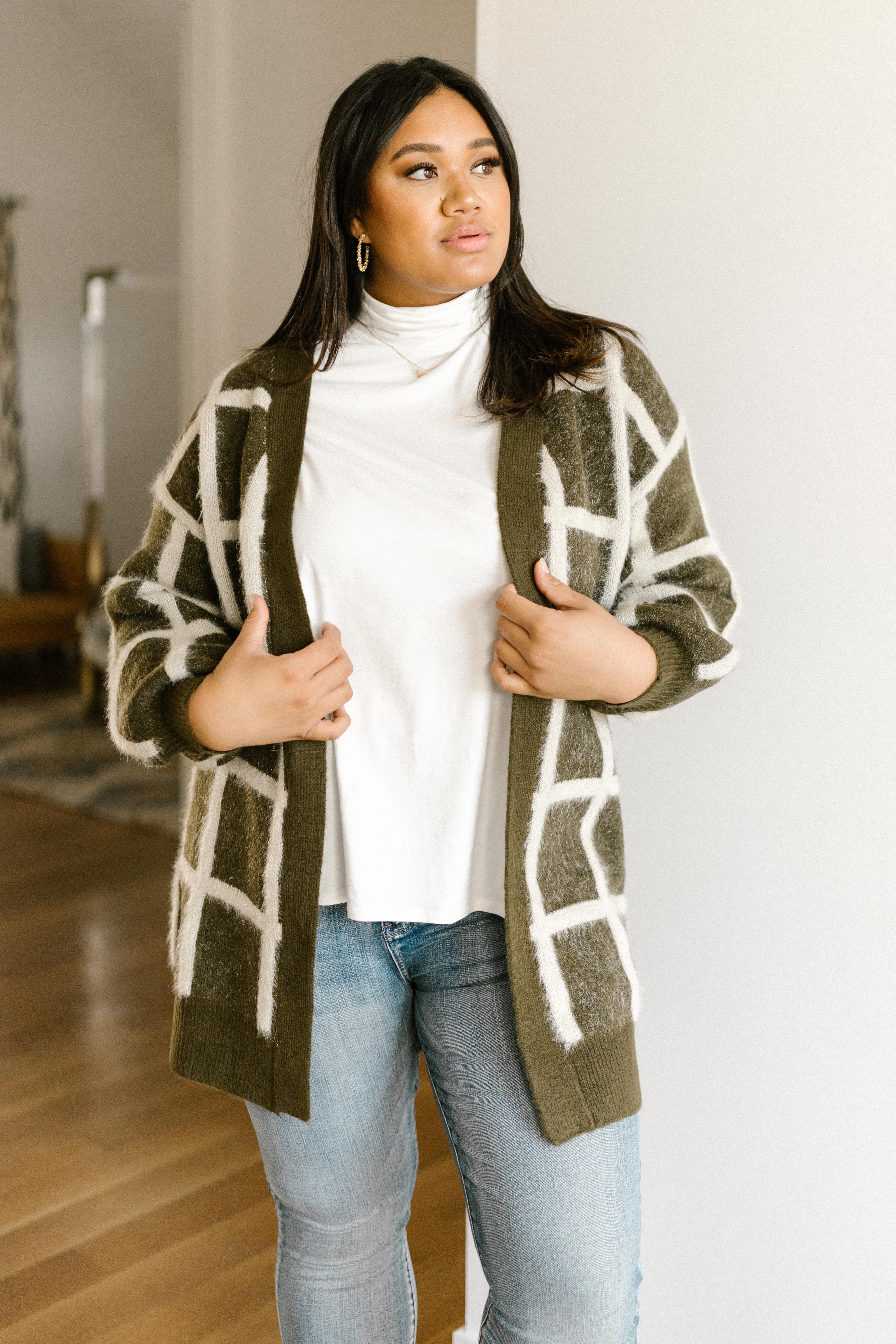 DOORBUSTER Bold Lines Cardigan in Olive