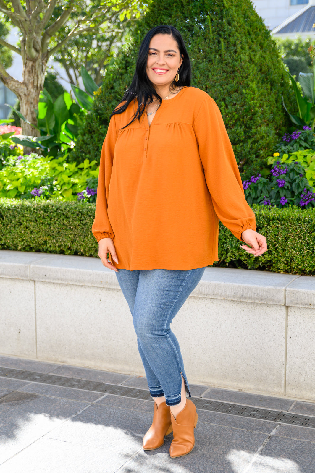 Bop To The Top Puff Sleeve Blouse In Caramel