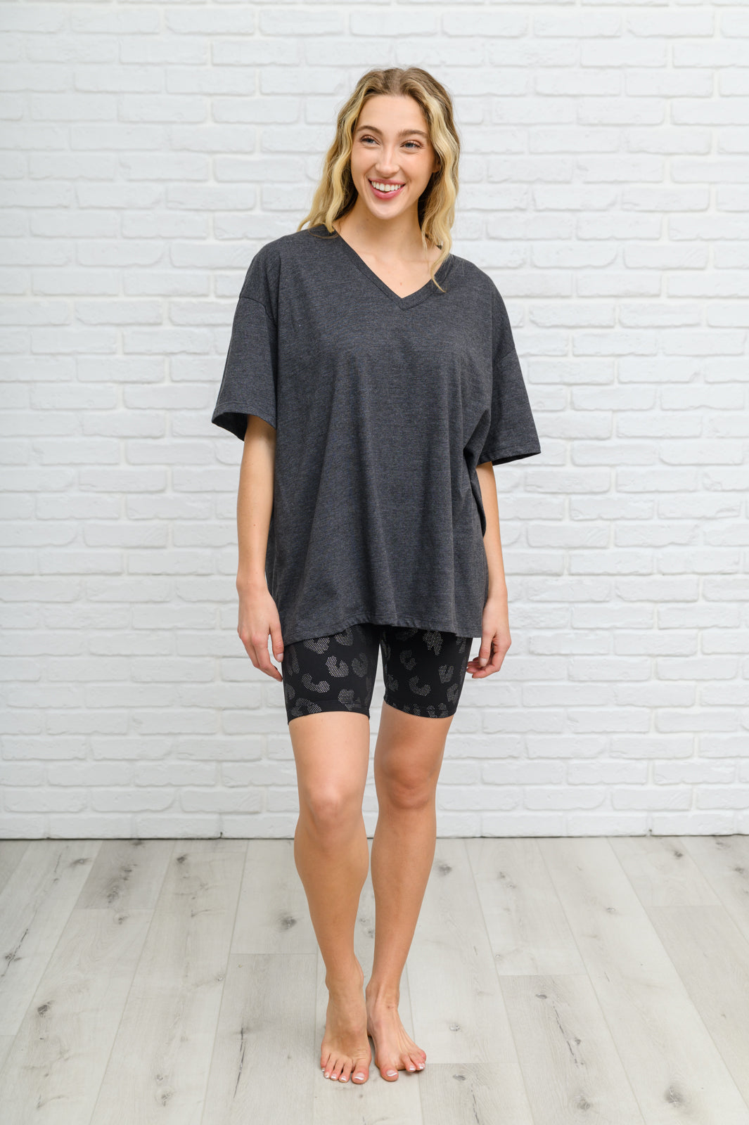 Boxy V Neck Boyfriend Tee In Charcoal