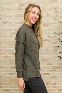 Brushed Drop Shoulder Sweater In Olive