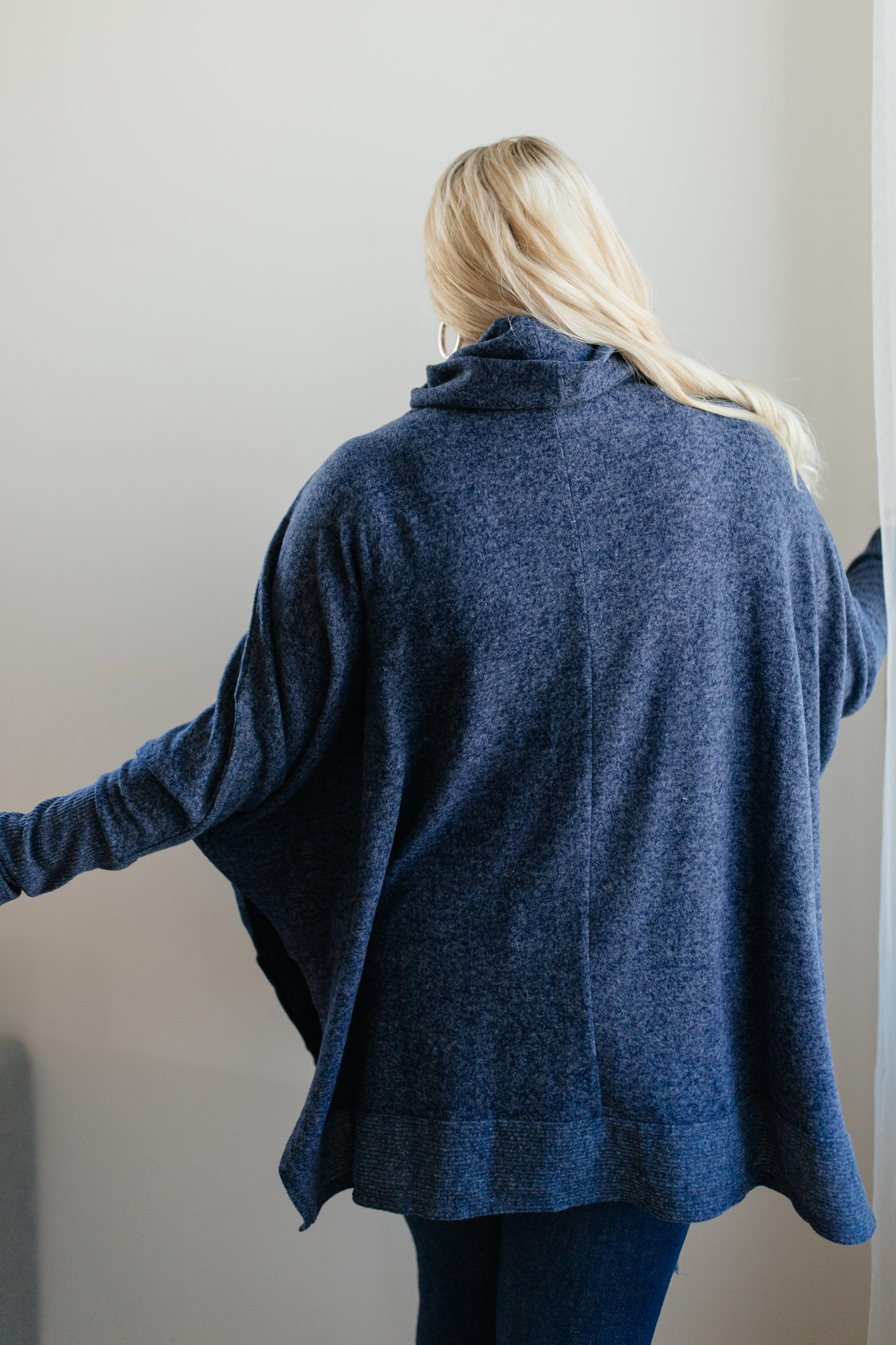 Brushed Melange Cowl Neck Sweater in Navy