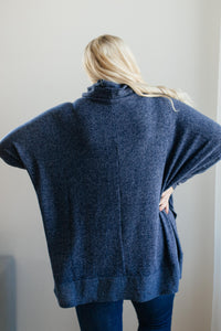 Brushed Melange Cowl Neck Sweater in Navy