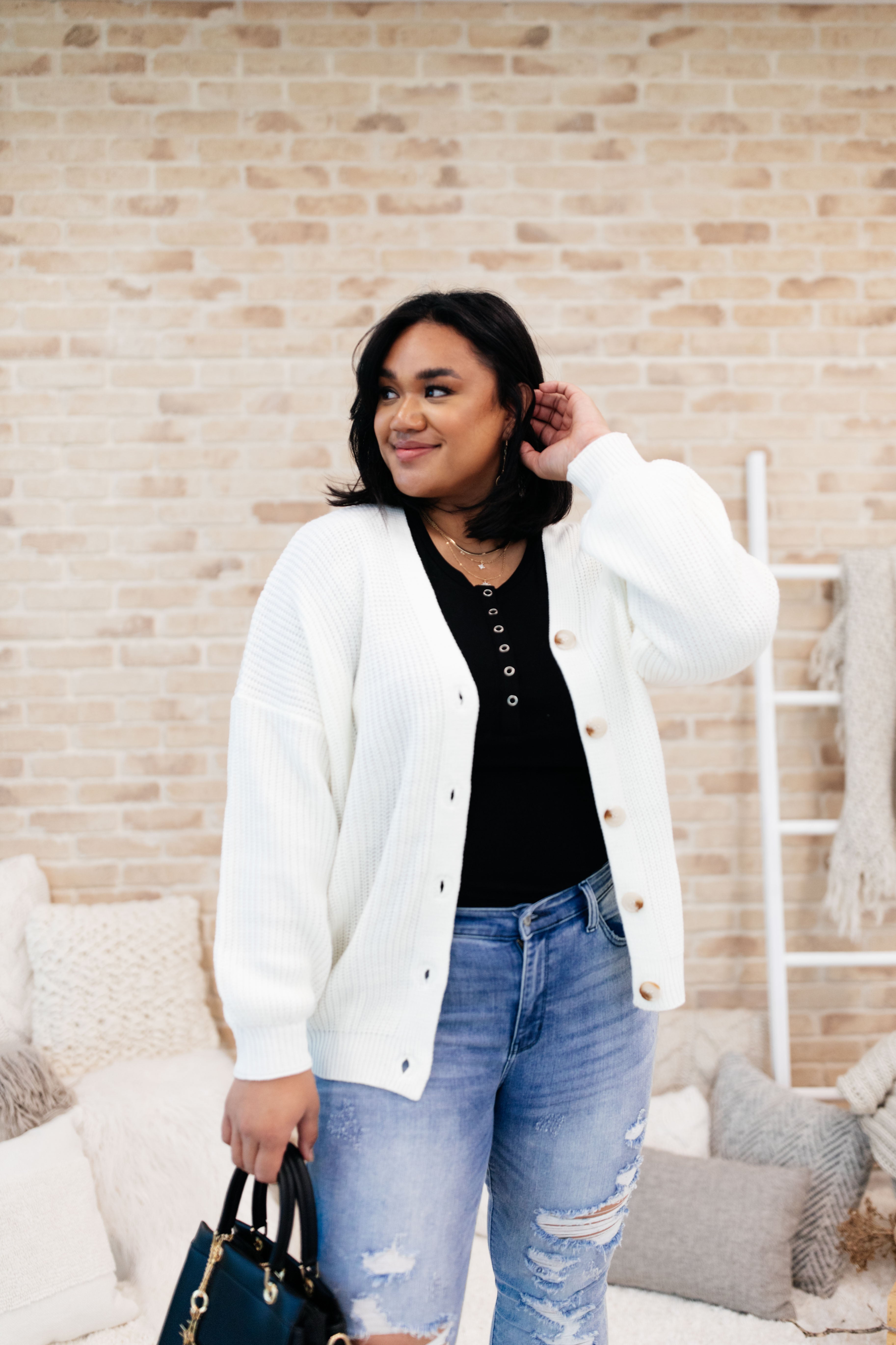 Buttoned Up Babe Sweater In Ivory