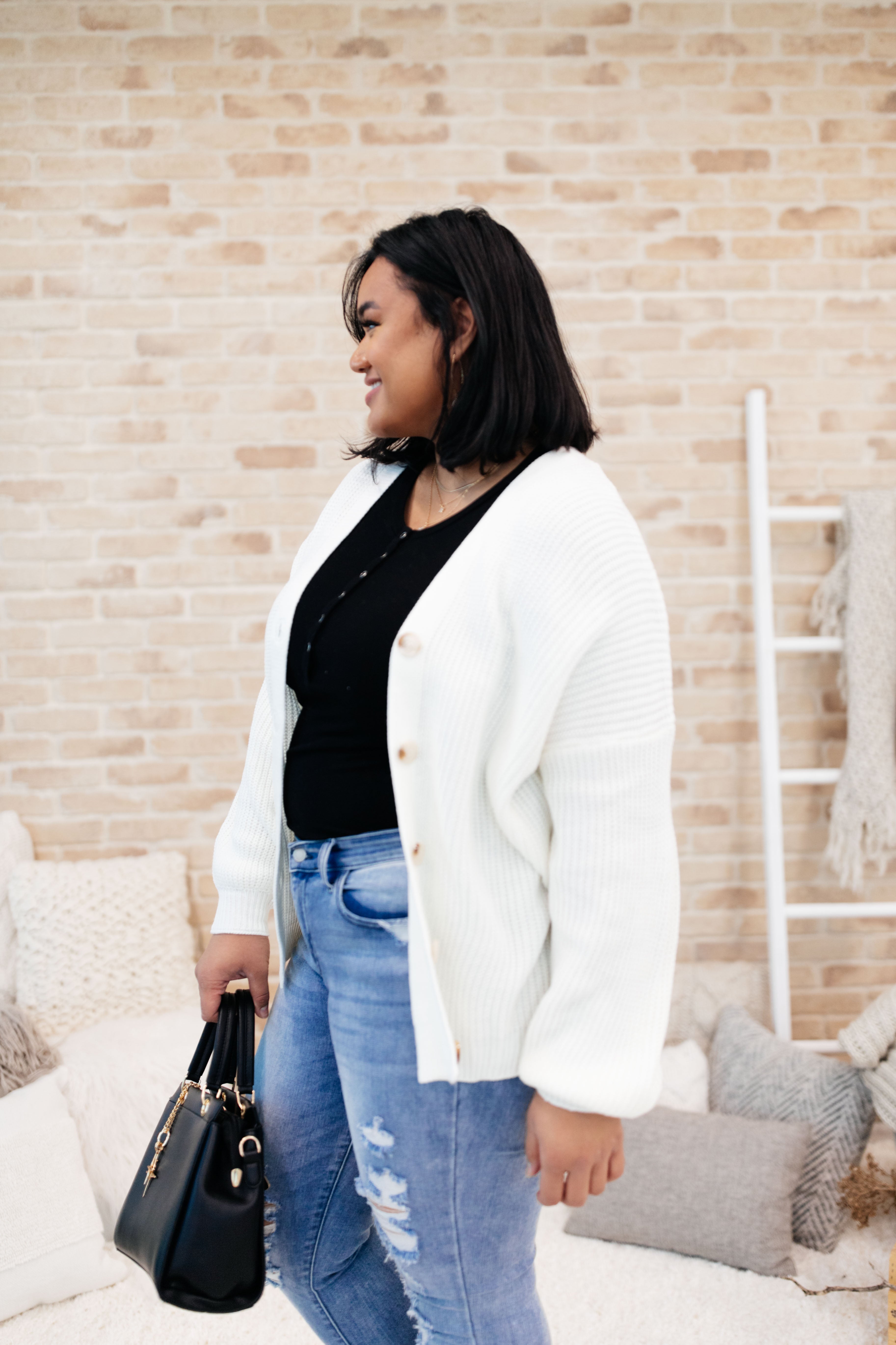 Buttoned Up Babe Sweater In Ivory