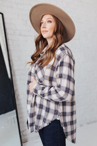 Cabin Views Button Up Top in Taupe/Navy