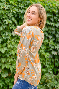 Chantry V Neck Floral Blouse in Sage