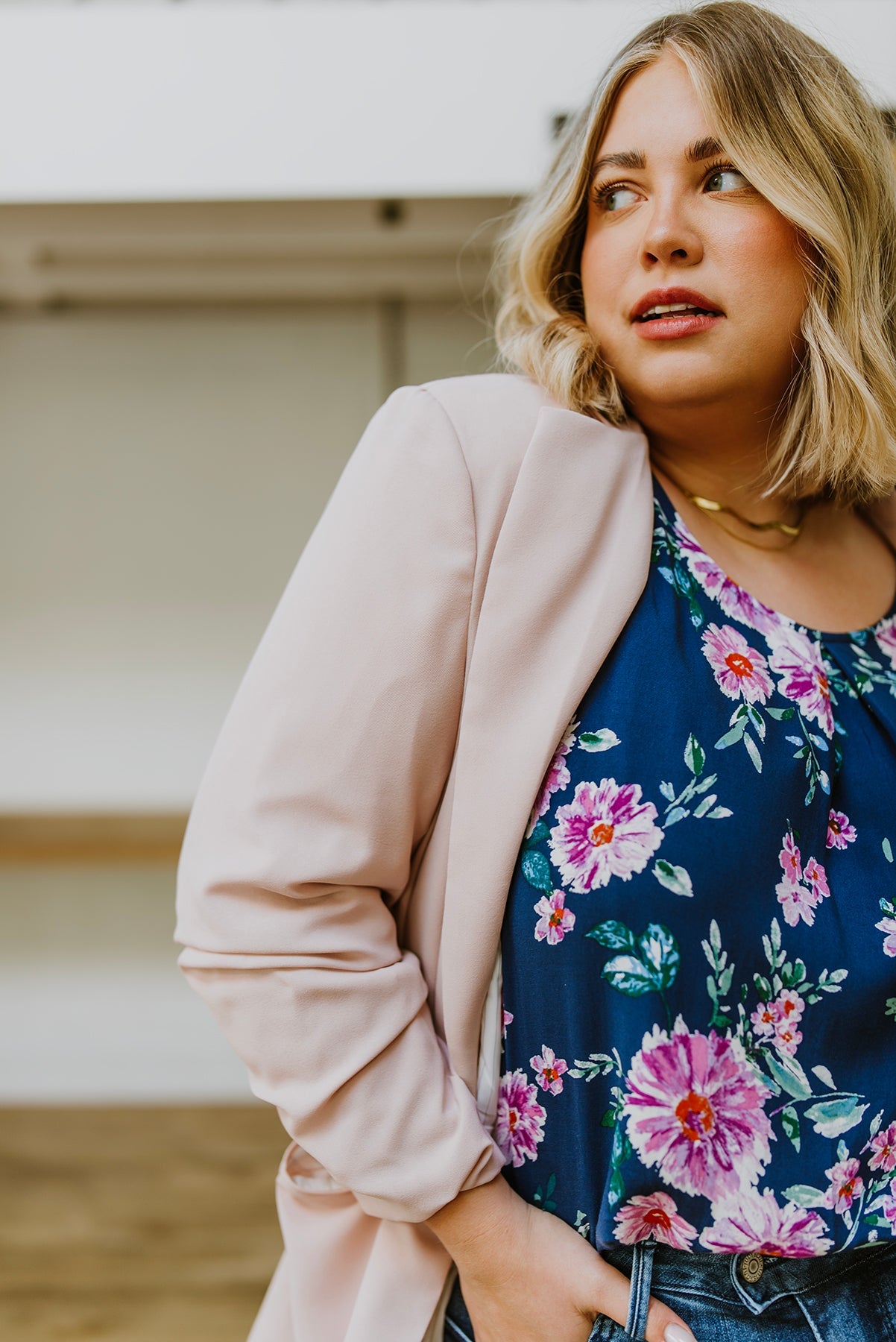 Chic In Pink Ruched 3/4 Sleeve Blazer