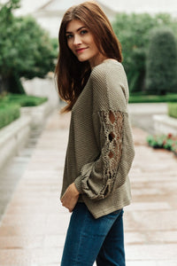 Chloe Lace & Drape Sweater in Olive