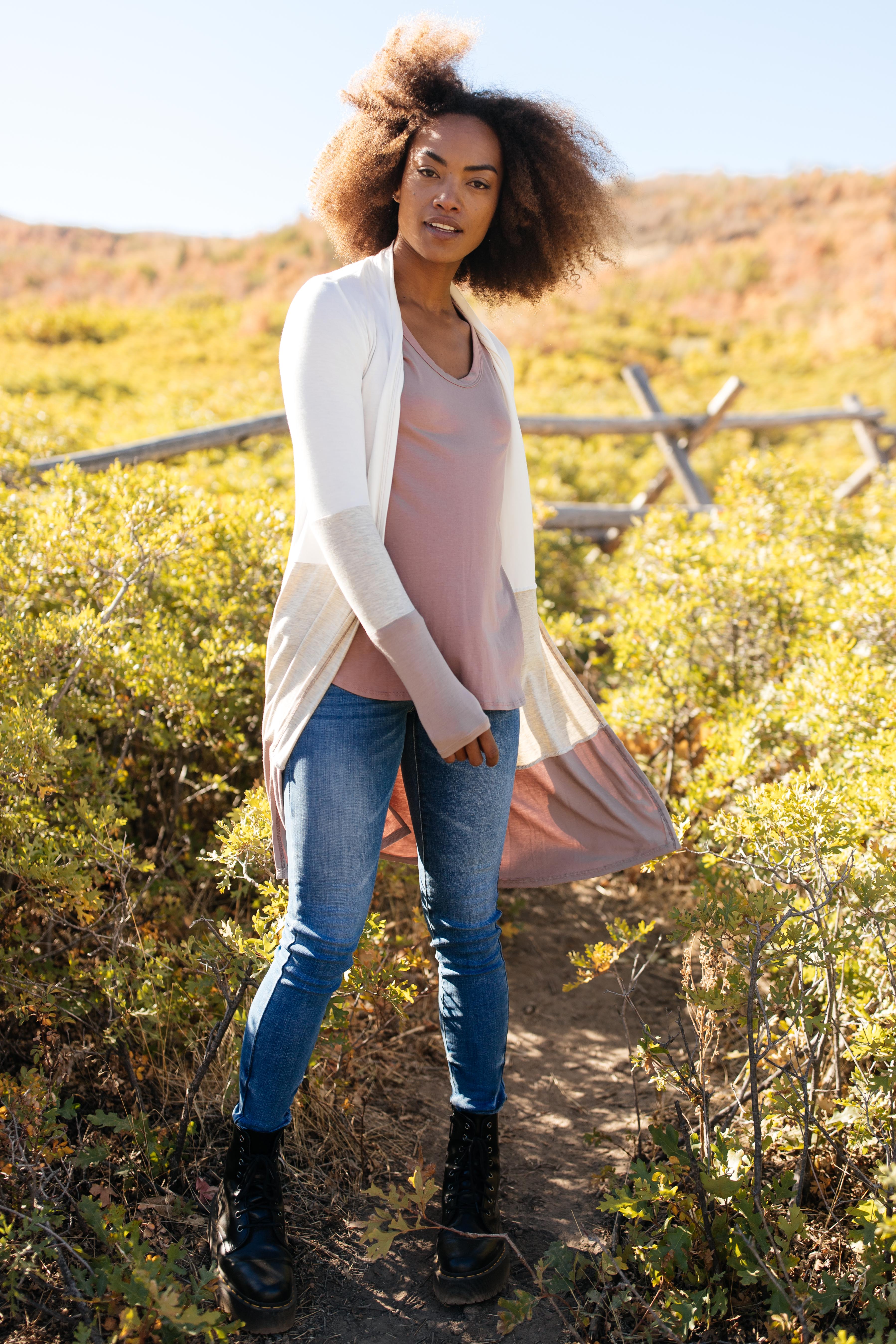 DOORBUSTER Clarissa Striped Cardigan in Mocha